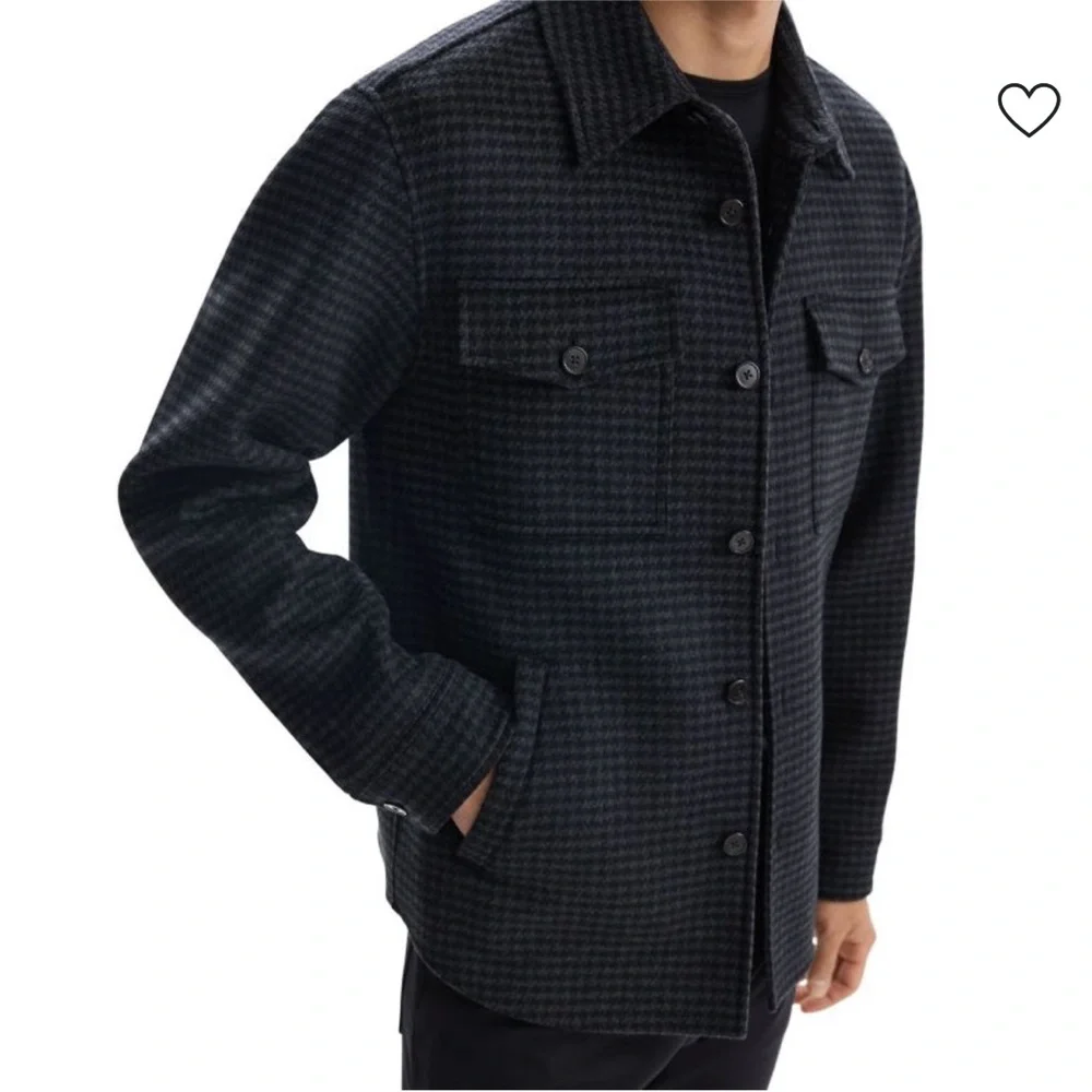 THEORY Houndstooth Wool-Cashmere Shirt Jacket size L - Picture 3 of 8